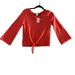 NWT J Crew Orange Long Sleeve Crop Top Tie Front Womens Bell‎ Sleeve XS